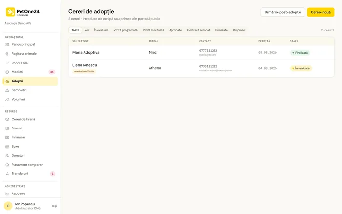 Lista cererilor de adopție din PetOne24